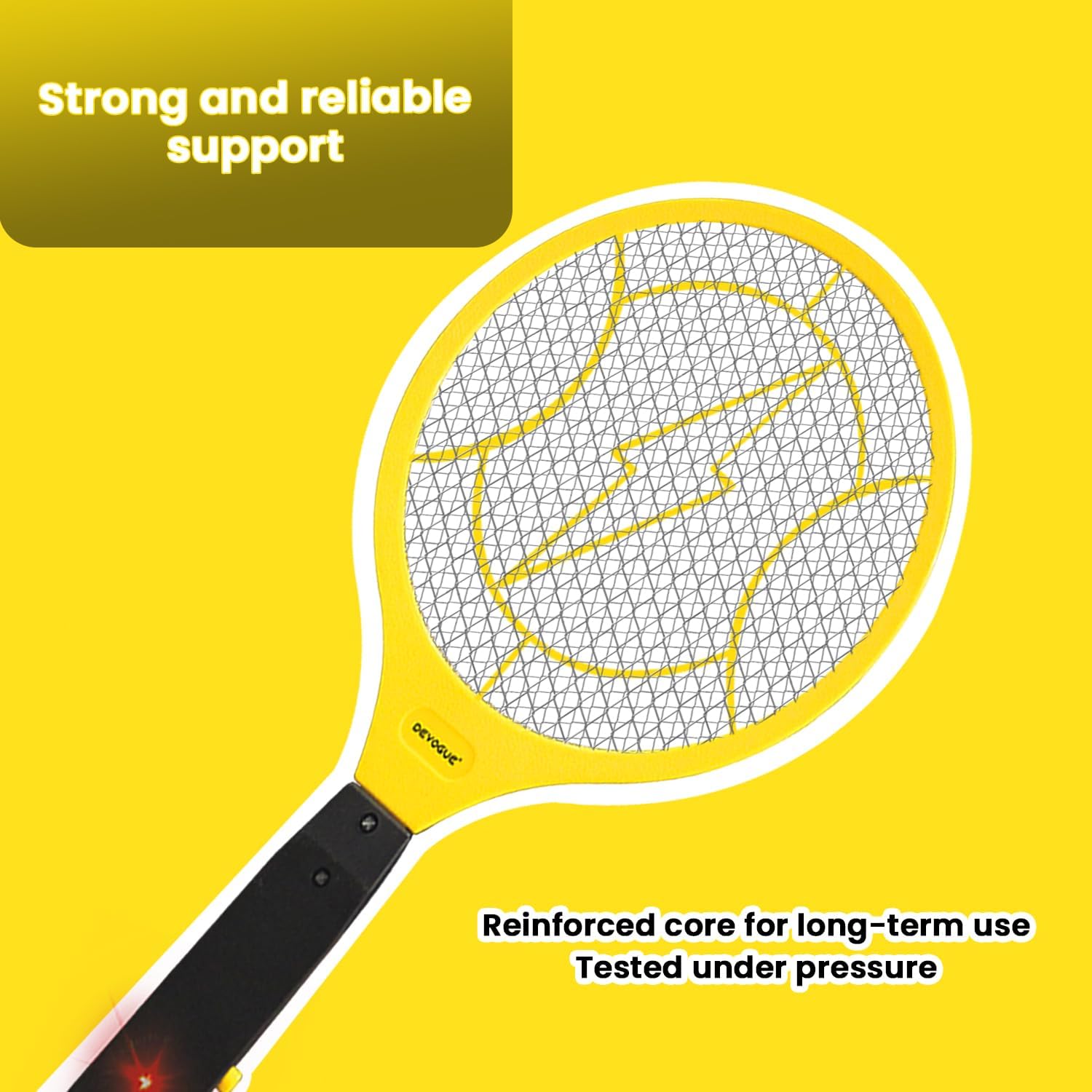 DEVOGUE® Electric Fly Swatter - Weight Like Apple - 2AA Battery Powered (not incl.) - 3-Layer Protection Grid Bug Zapper Racket for Home Bedroom Kitchen Office Backyard Patio Indoor Outdoor