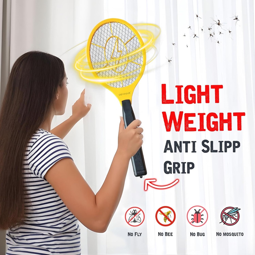 DEVOGUE® Electric Fly Swatter – Battery Operated Bug Zapper Racket, Mosquito & Insect Killer, Handheld Pest Control, Indoor & Outdoor Use