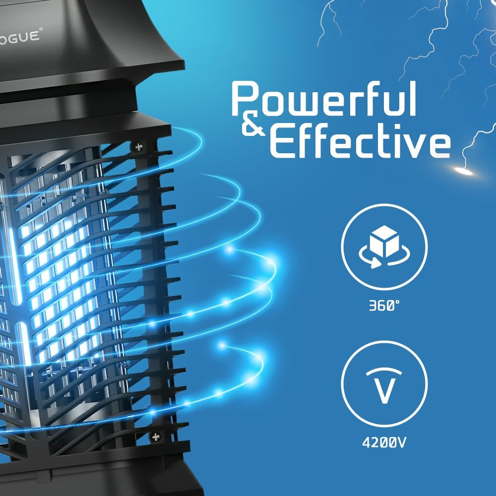 DEVOGUE® Electric Bug Zapper - Electric Blue Violet Attract Insect Light - Modern Stylish Mosquito Fly Killer - Fly Mosquito Control Bug Zapper Outdoor & Home and Kitchen (Black)