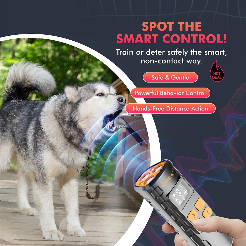 DEVOGUE® Dog Bark Deterrent Devices with 4 Different Modes for Training – Rechargeable Anti Barking Device for Dogs – 12 to 15 Meter Long Range Ultrasonic Dog Bark Deterrent (ThreeHead)