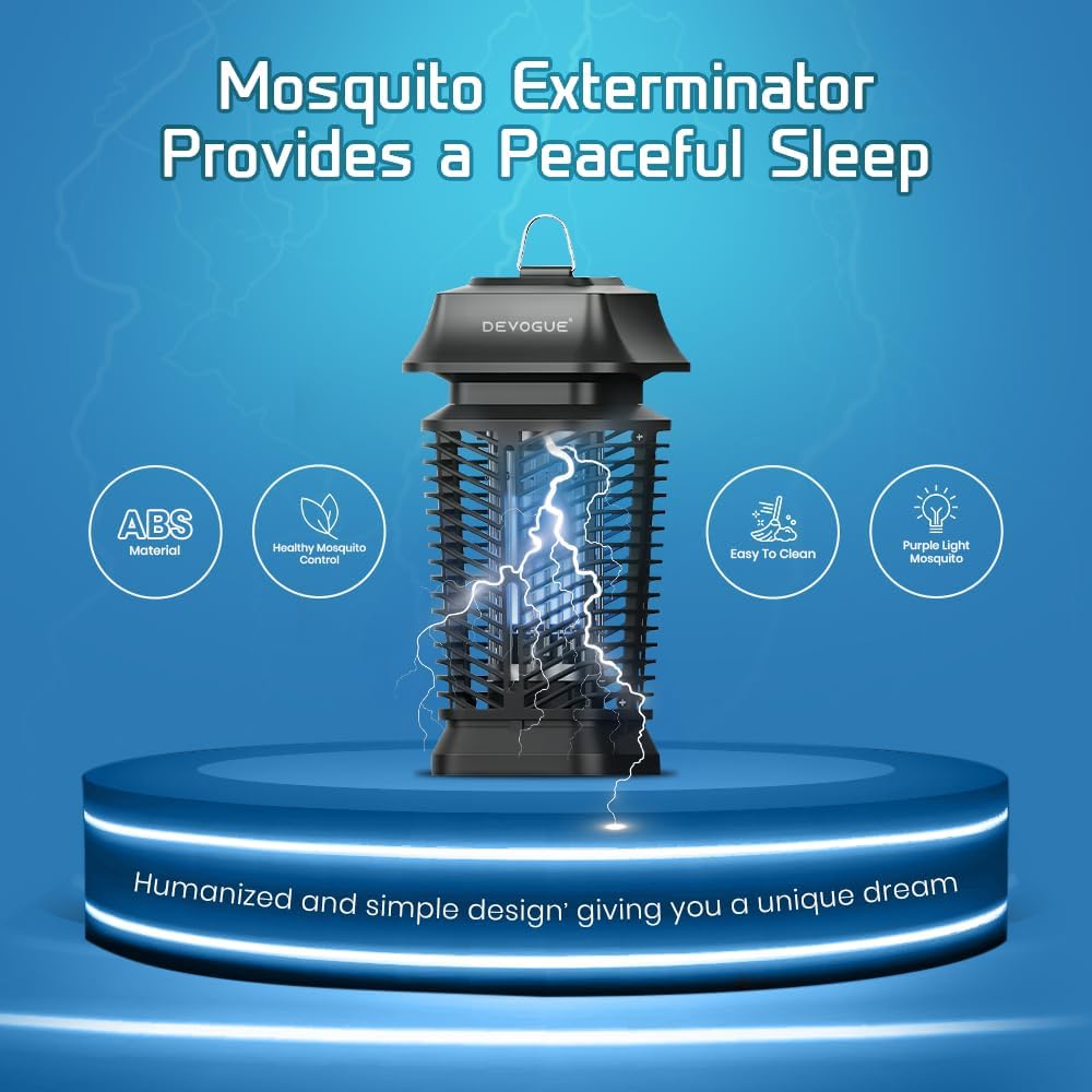 DEVOGUE® Electric Bug Zapper - Electric Blue Violet Attract Insect Light - Modern Stylish Mosquito Fly Killer - Fly Mosquito Control Bug Zapper Outdoor & Home and Kitchen (Black)
