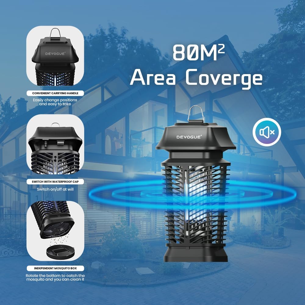 DEVOGUE® Electric Bug Zapper - Electric Blue Violet Attract Insect Light - Modern Stylish Mosquito Fly Killer - Fly Mosquito Control Bug Zapper Outdoor & Home and Kitchen (Black)