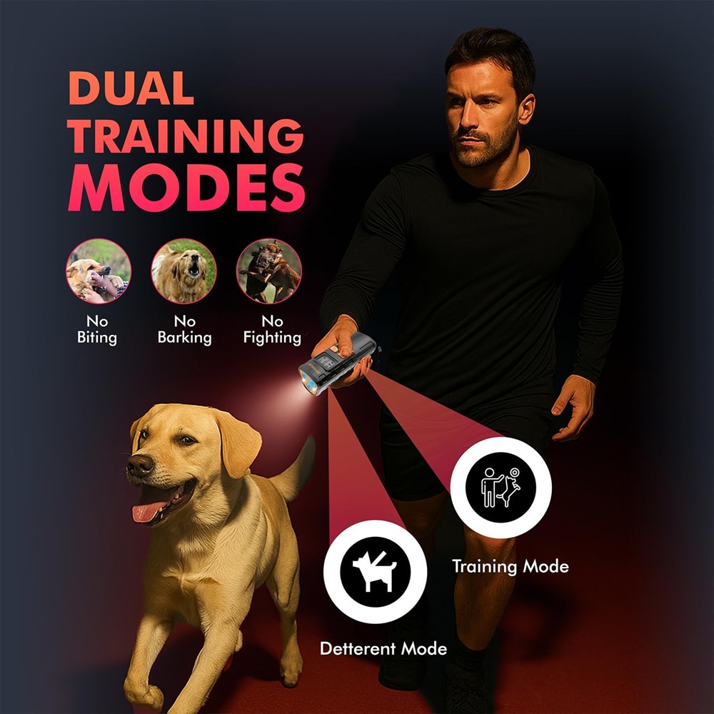 DEVOGUE® Dog Bark Deterrent Devices with 4 Different Modes for Training – Rechargeable Anti Barking Device for Dogs – 12 to 15 Meter Long Range Ultrasonic Dog Bark Deterrent (ThreeHead)